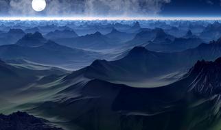 Colorful landscape of the mountains in fog, in the fantasy world, clipart