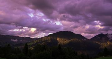 purple clouds over scenic Mountain Landscape, austria, vorarlberg
