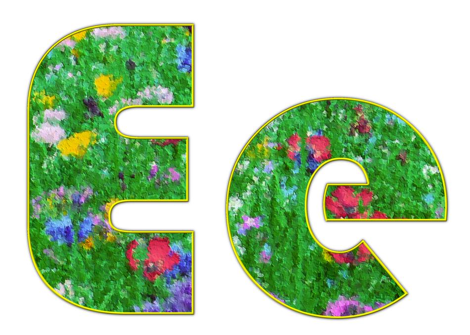 colored letters e with a background of flowers