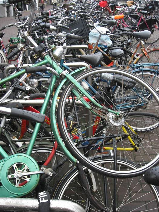 overturned bicycles in the parking lot