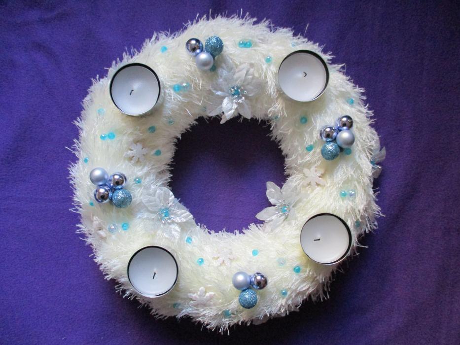 Christmas fluffy wreath with candles