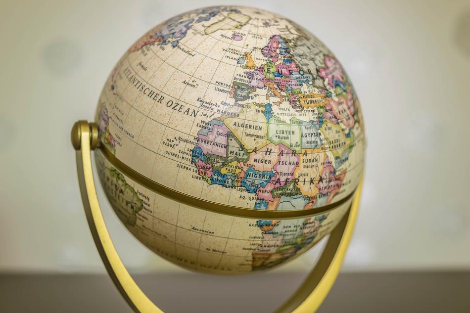 globe with colored continents