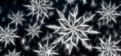 crystalline white snowflakes on a black background
