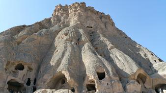 Rock dwellings on slope, Turkey, Cappadocia