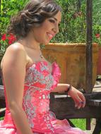 beautiful asian woman in pink party dress