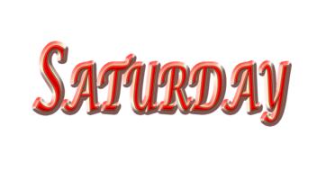 saturday, red embossed lettering