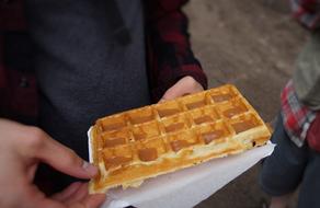 Caramel Waffle in human hands