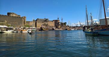 boats near old fortress in Port, france, Brest