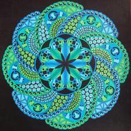 zentangle drawing, blue floral ornament