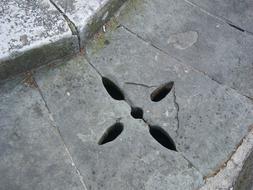 star shape holes in historical stone Sidewalk, italy, pisa