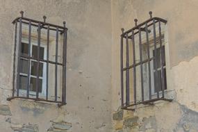 Château d'Haroué, historical castle windows with heavy grates, france
