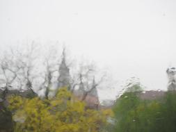blurred raindrops on the glass