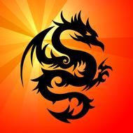 black dragon on orange background