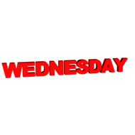 wednesday, red text at white background, day of week, word