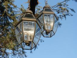 two vintage bronze and glass Hanging Lanterns