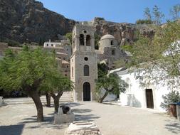 aged church near mountain, greece, Monemvasia