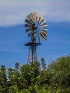 old windmill in a field with trees