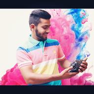 happy man on a colored background