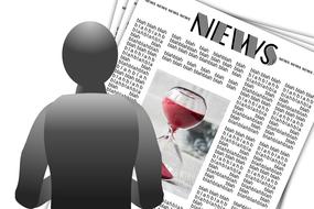 gray model of a man with a glass of wine and a newspaper