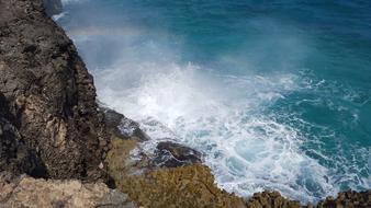 waves crashing against the rock