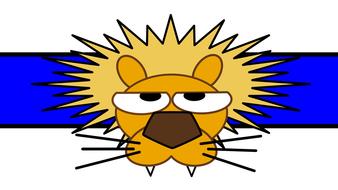 Funny lion on a blue ribbon