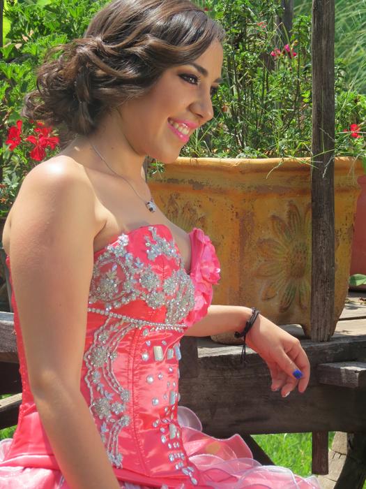beautiful asian woman in pink party dress