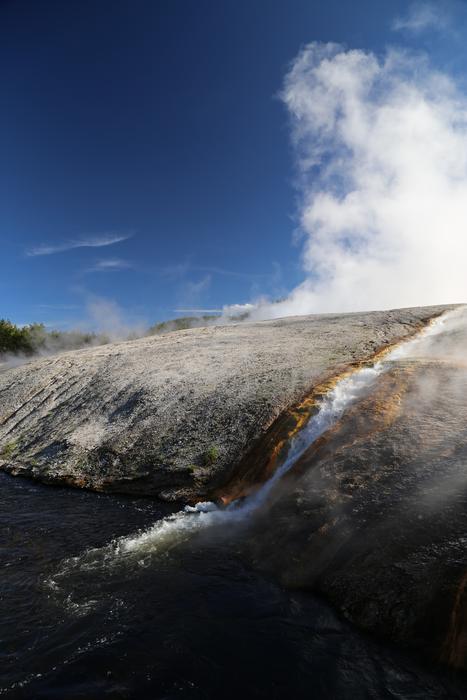 scenic stream, waterfall Cascade in Yellowstone National Park, usa, Wyoming