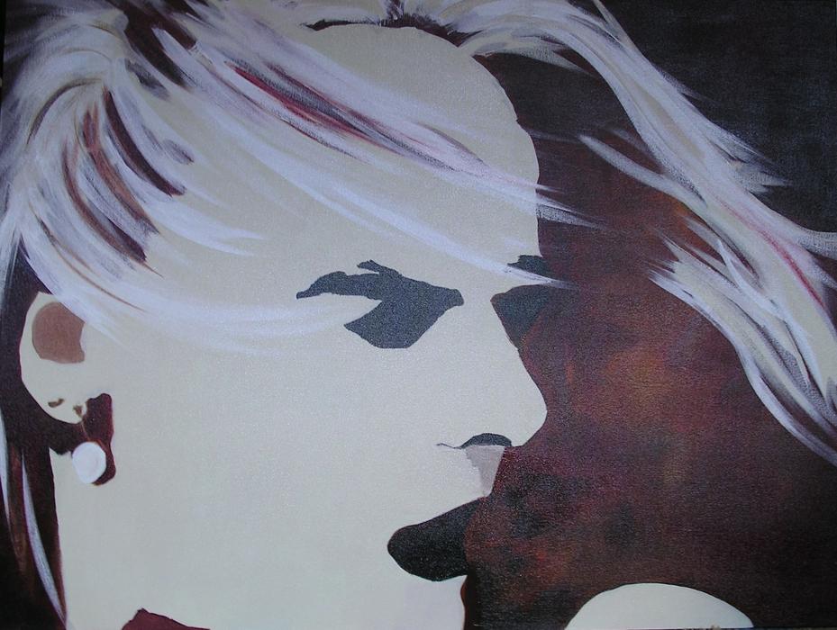 cool girl with white hair, portrait, drawing