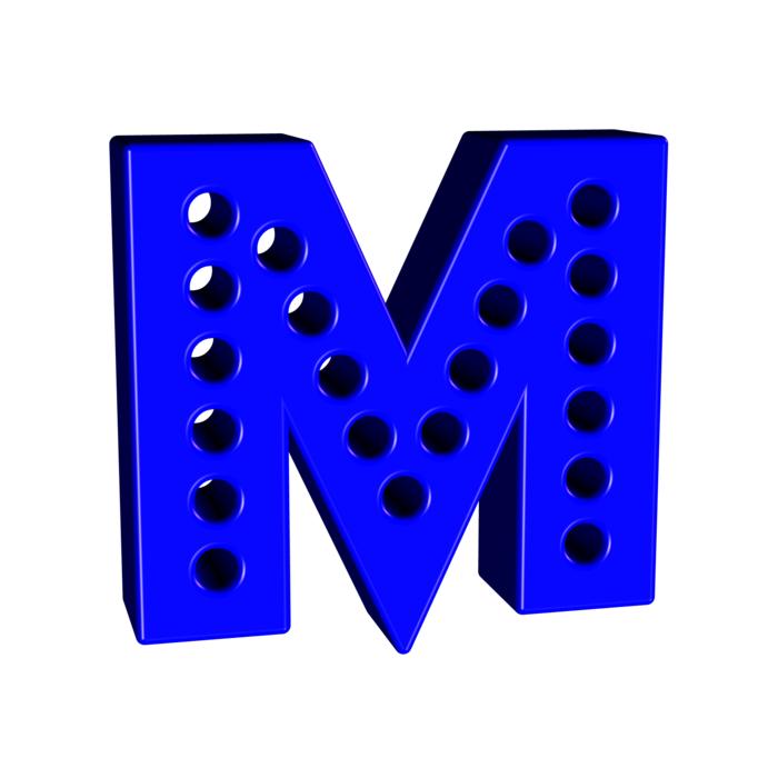 blue letter m with holes