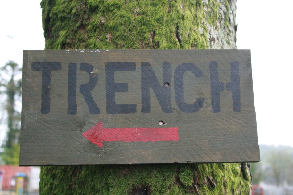 warning sign on a tree pole