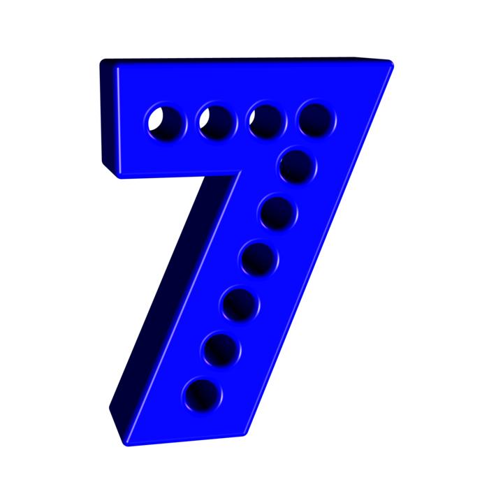 7 number, 3d blue digit with holes