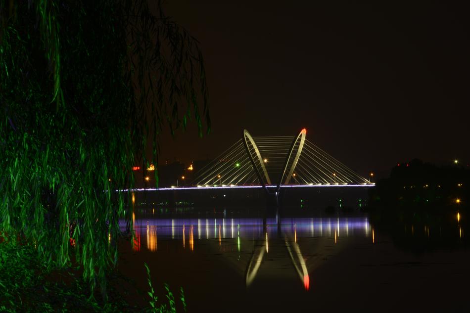 night bright road bridge