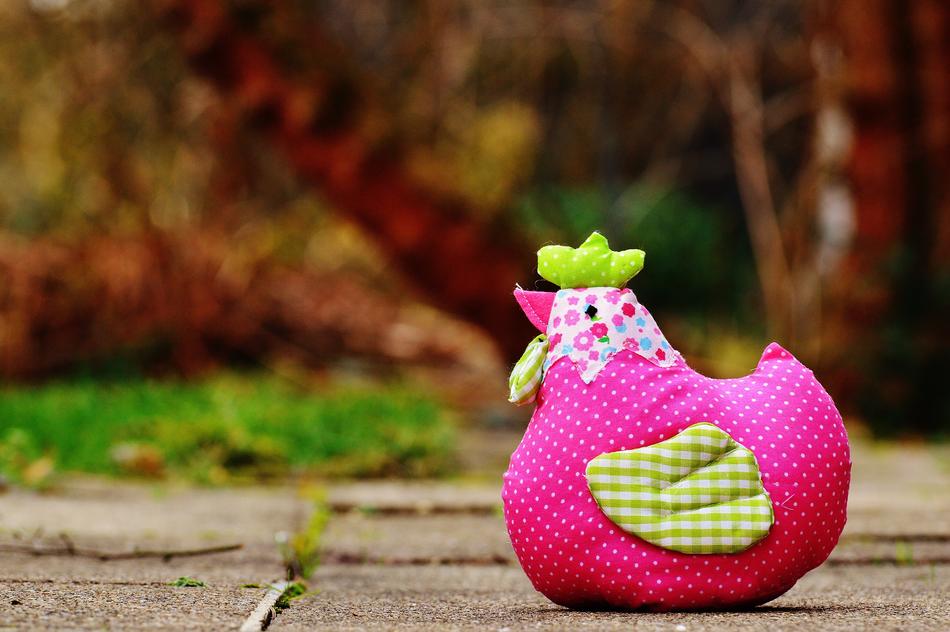 Easter Chicken, vintage handmade Decoration, blur background