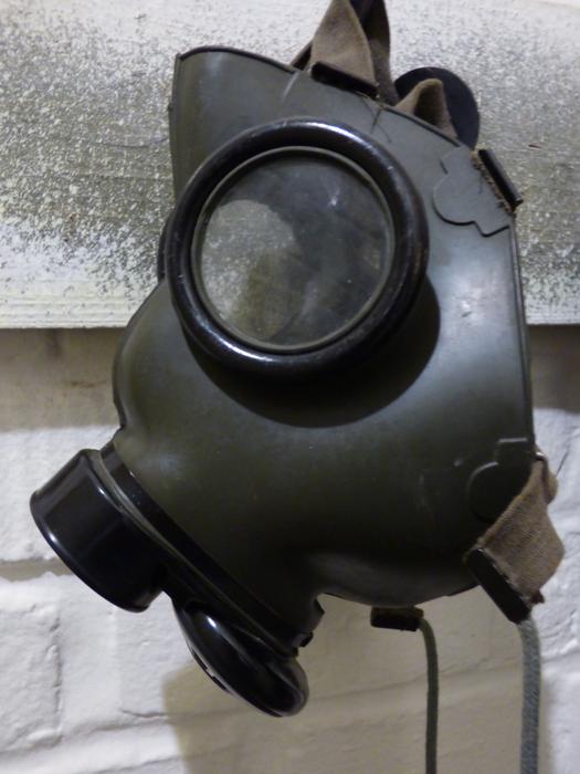 gas mask on the window