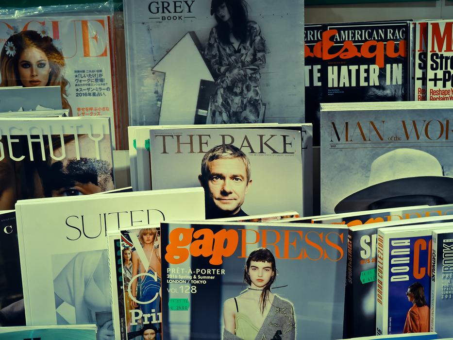 Colorful fashion magazine store