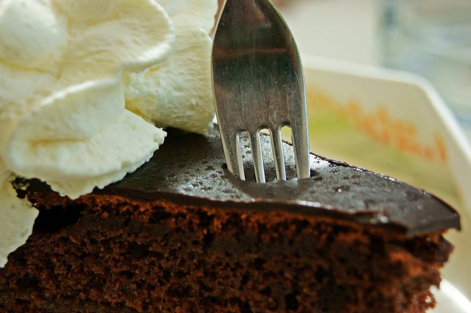 fork in the chocolate cake