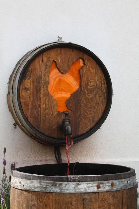wine barrel with chicken pattern