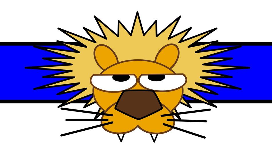 Funny lion on a blue ribbon