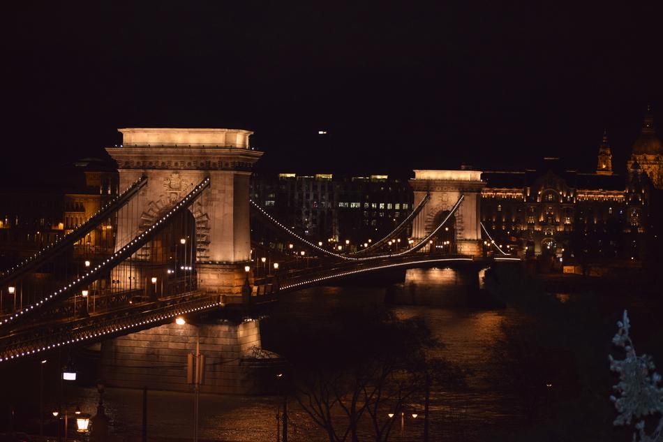 view of the long bridge at night