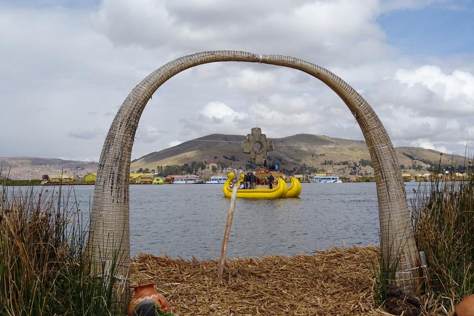 wooden arch by the lake