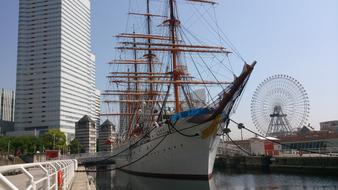 beautiful ship in the port of the amusement park