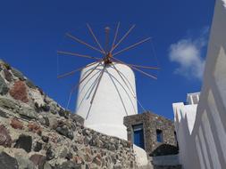 Santorini Windmill Blue Sky