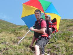 man with a colored umbrella