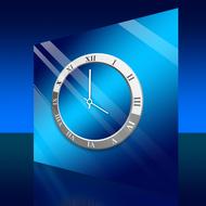 silver clock on blue background