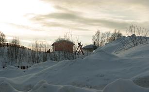view of the village in snowdrifts
