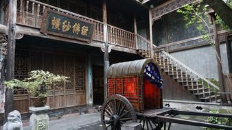 wooden cart in the yard