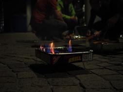 fire burning in the grill
