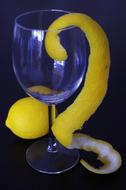 yellow lemon peel on a glass