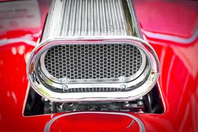 powerful engine on a red car