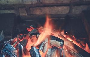 lit fire in the fireplace